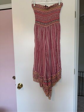 Angie Pink Multi Smocked Strapless Maxi Dress